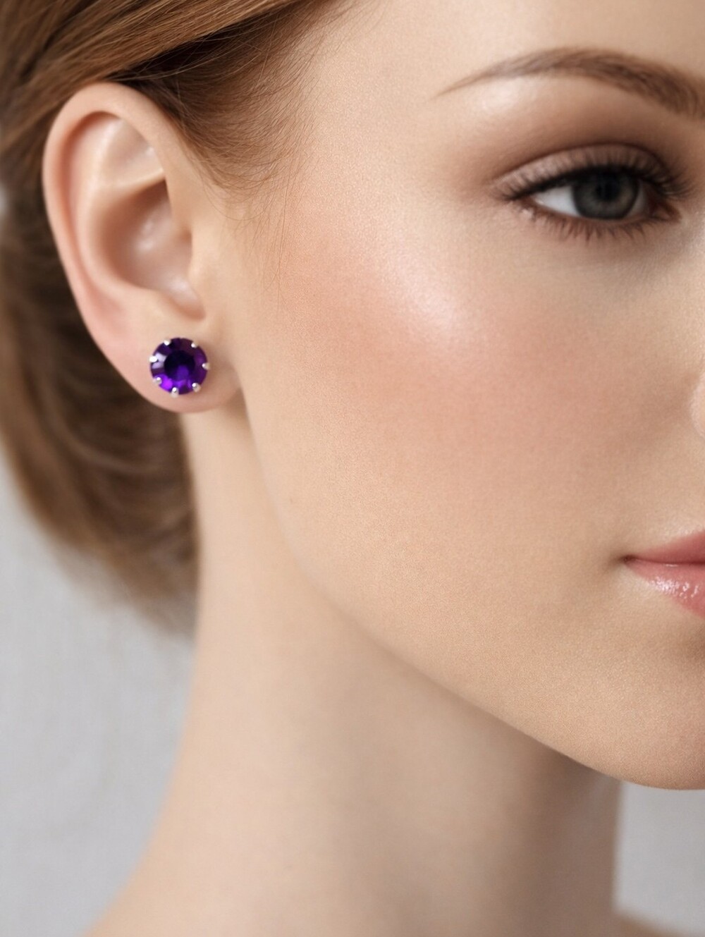 Silver Purple Crystal Stud Earrings – Elegant Sparkling Women’s Fashion Jewelry